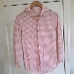 J. Crew Pink/white Gingham Button Down Shirt Cotton Preppy Pinkcore Long Slevees